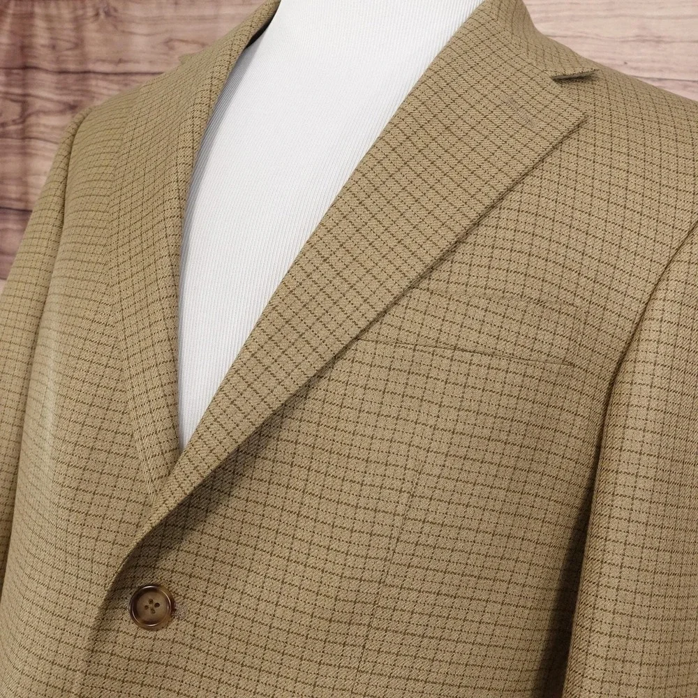Nautica Blazer Mens 38R Beige Check Lambswool Tweed Sport Coat Jacket Notch